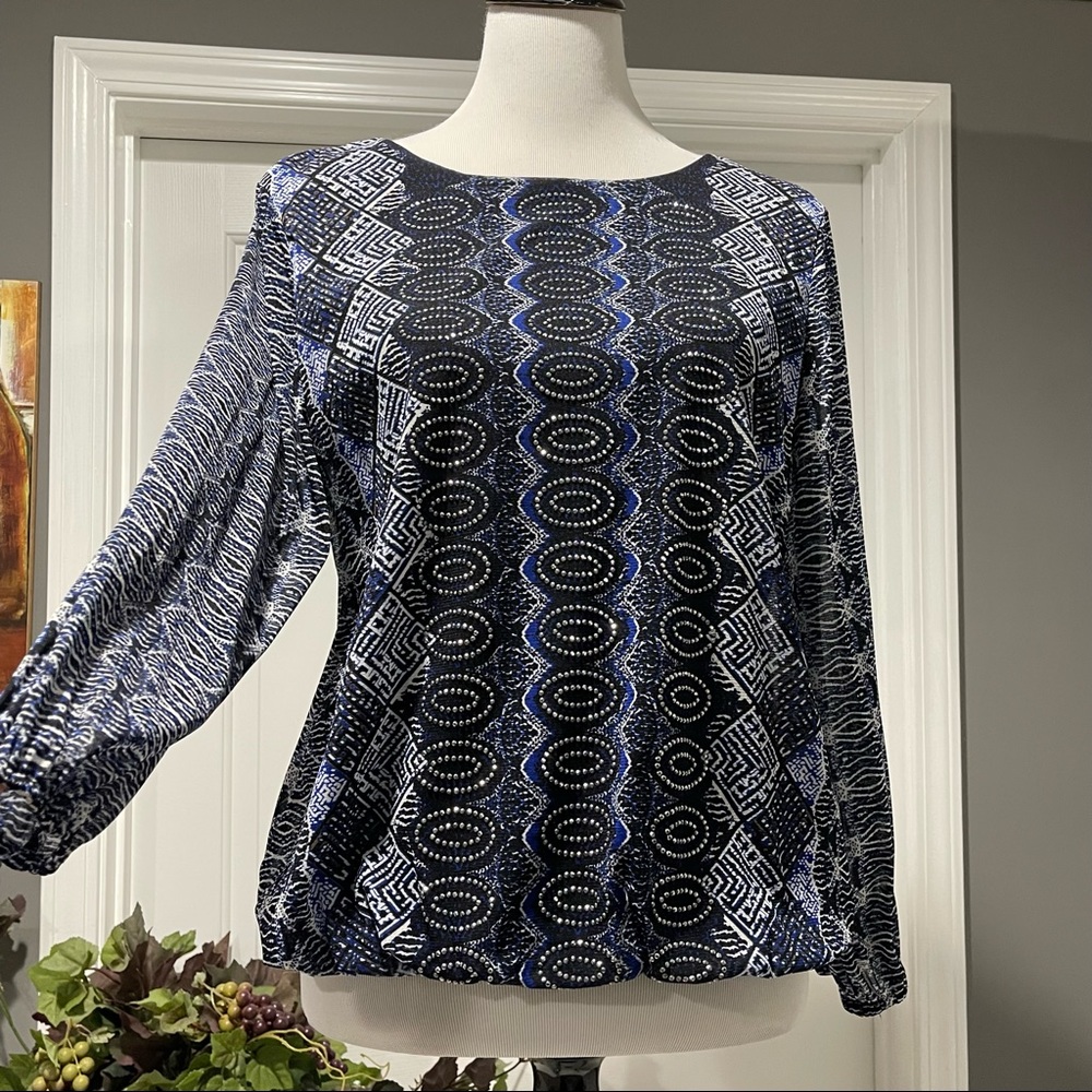 Alfani Black Royal & White Embellished Tunic - Size PL